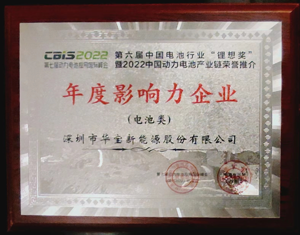 實(shí)力加冕 | 華寶新能榮獲鋰想獎(jiǎng)“2022年度影響力企業(yè)”大獎(jiǎng) 實(shí)力加冕 | 華寶新能榮獲鋰想獎(jiǎng)“2022年度影響力企業(yè)”大獎(jiǎng)